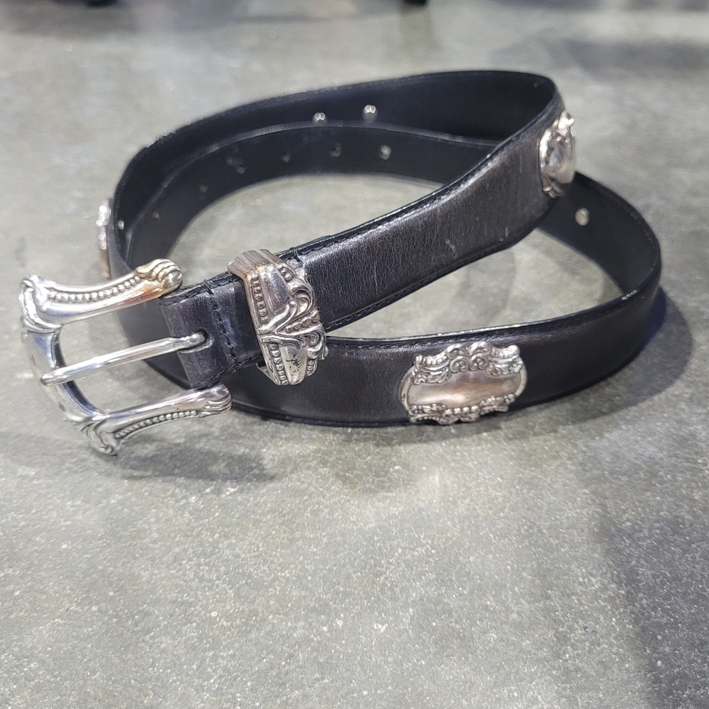Fossil Belt XL Black Leather Western Concho Heart Cowgirl Rodeo Boho Cowboy